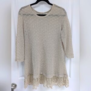 Krazy Kat Beige Lace Knit Top
